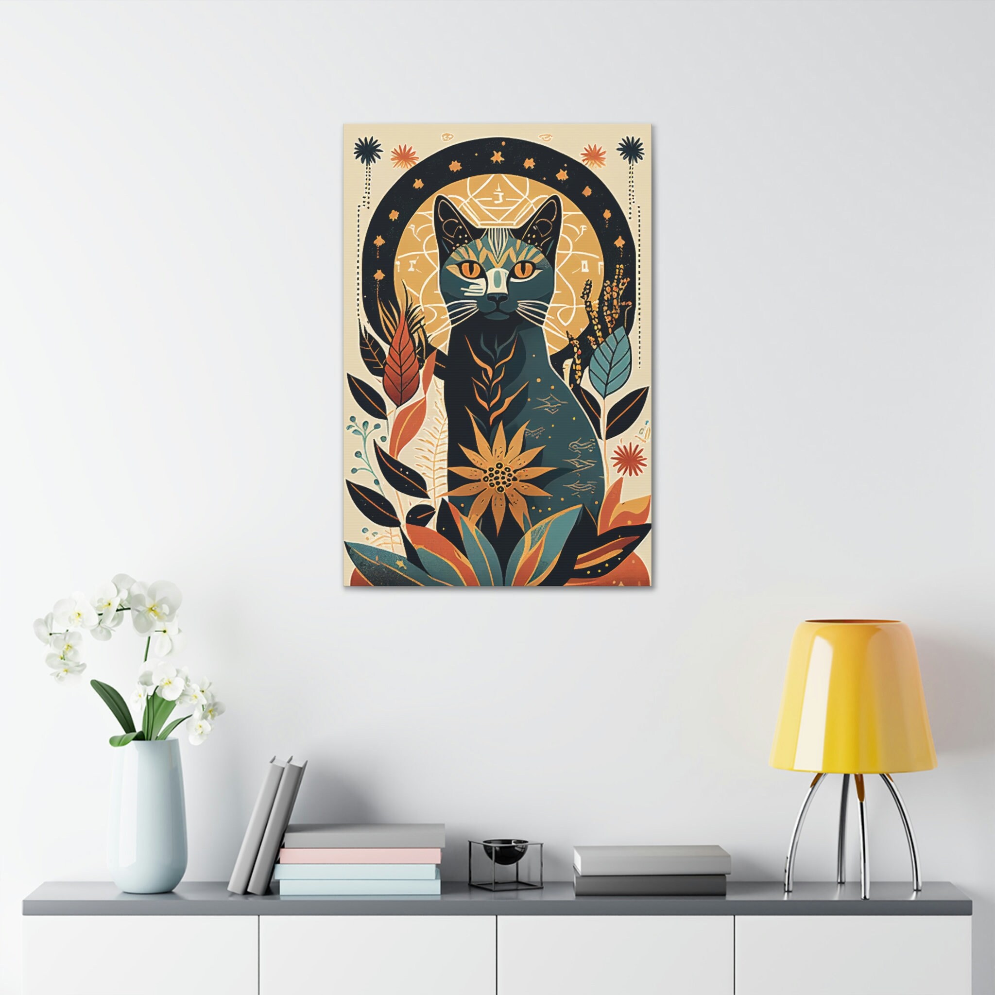 Boho Mid Century Cat Abstract Art Print Painting Wall Canvas Decor - Etsy