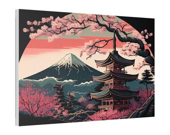 Japanese Pagoda with colorful Cherry Blossoms Japan Landscape Art Print Painting Wall Canvas Decor