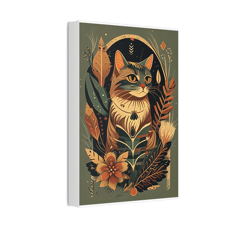 Boho Mid Century Cat Abstract Art Print Painting Wall Canvas Decor - Etsy