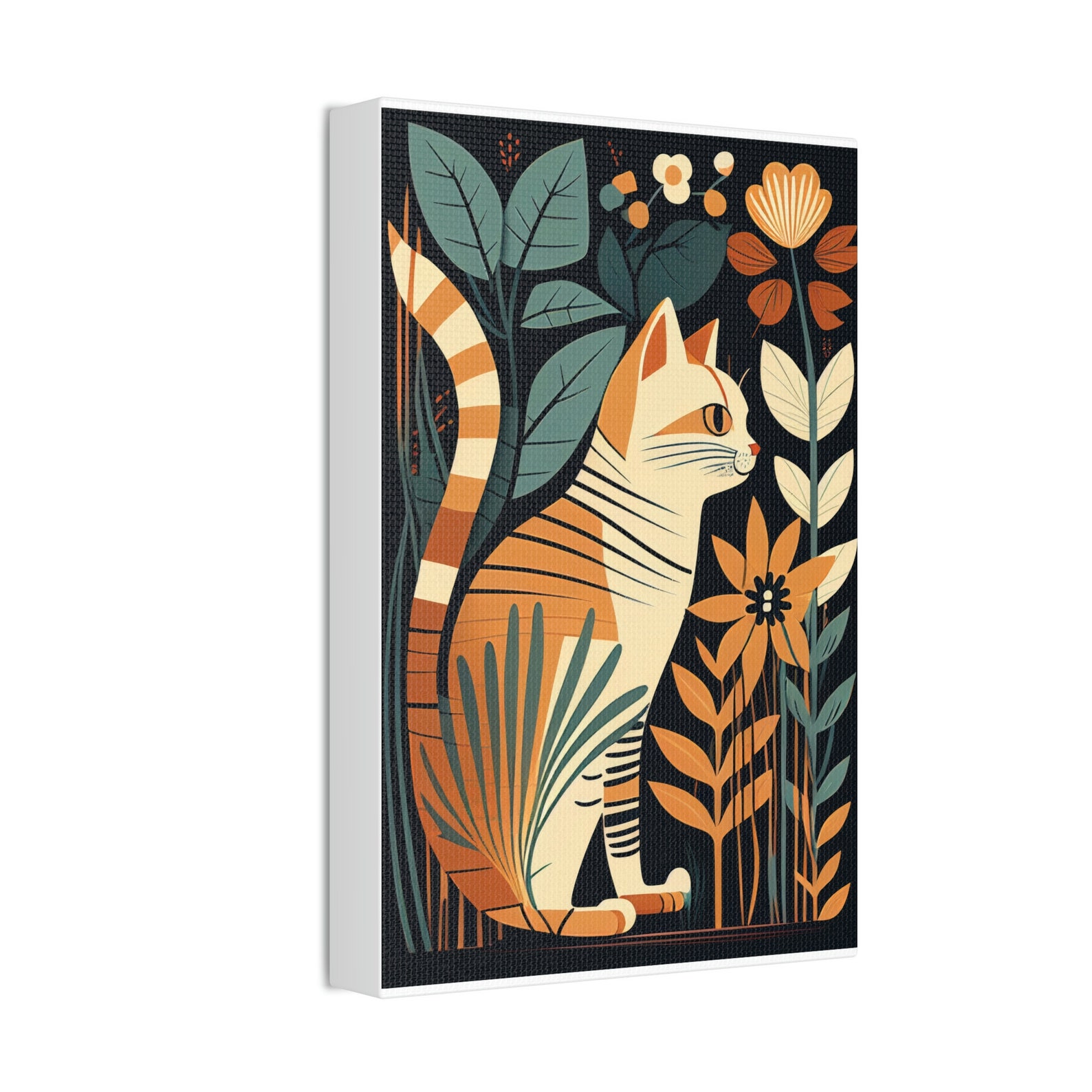 Boho Mid Century Cat Abstract Art Print Painting Wall Canvas Decor - Etsy