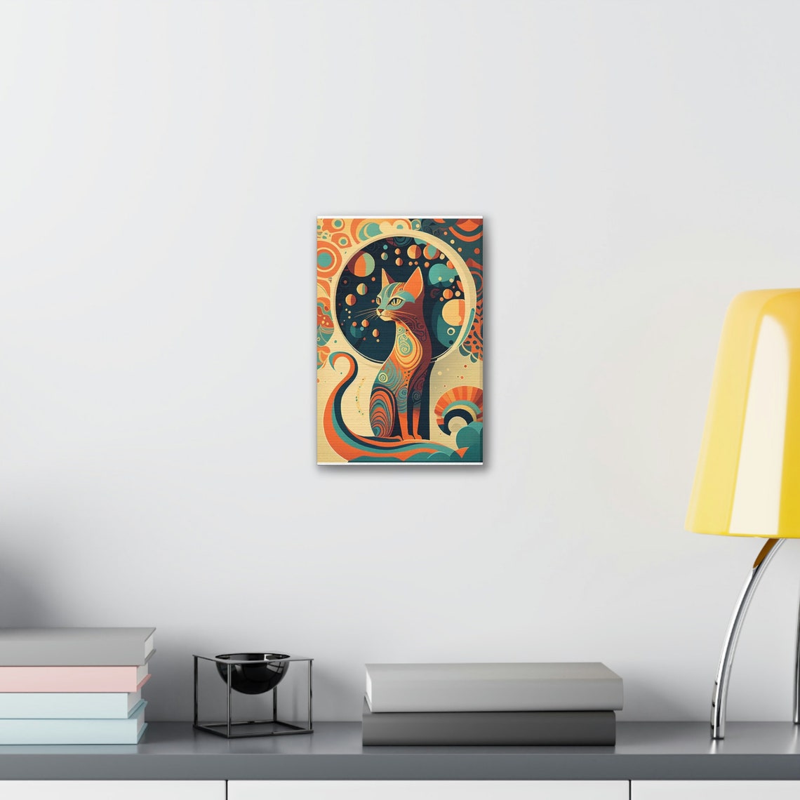 Boho Mid Century Cat Abstract Art Print Painting Wall Canvas Decor - Etsy