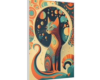 Boho Mid Century Cat Abstract Art Print Painting Wall Canvas Decor - Etsy