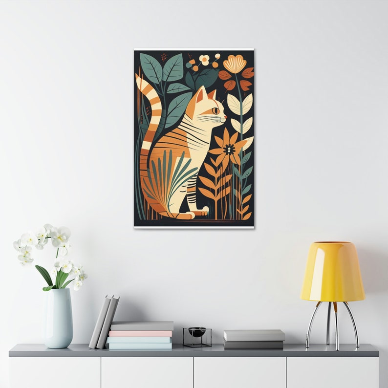 Boho Mid Century Cat Abstract Art Print Painting Wall Canvas - Etsy