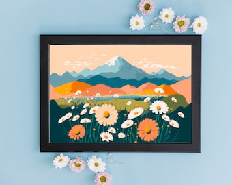 Daisy Field Wall Art Print | Modern Wall Decor | Landscape Painting | Contemporary Art | DIGITAL DOWNLOAD