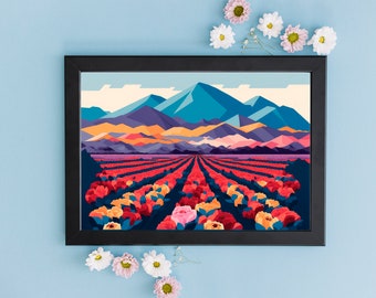 Roses Flowers Field Wall Art Print | Modern Wall Decor | Landscape Painting | Contemporary Art | DIGITAL DOWNLOAD