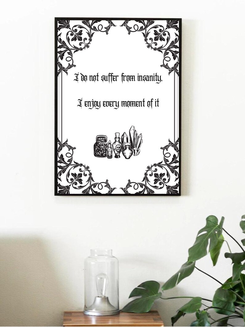 Insanity Classic Gothic Quote Print, Vintage Style Poster, Black and ...