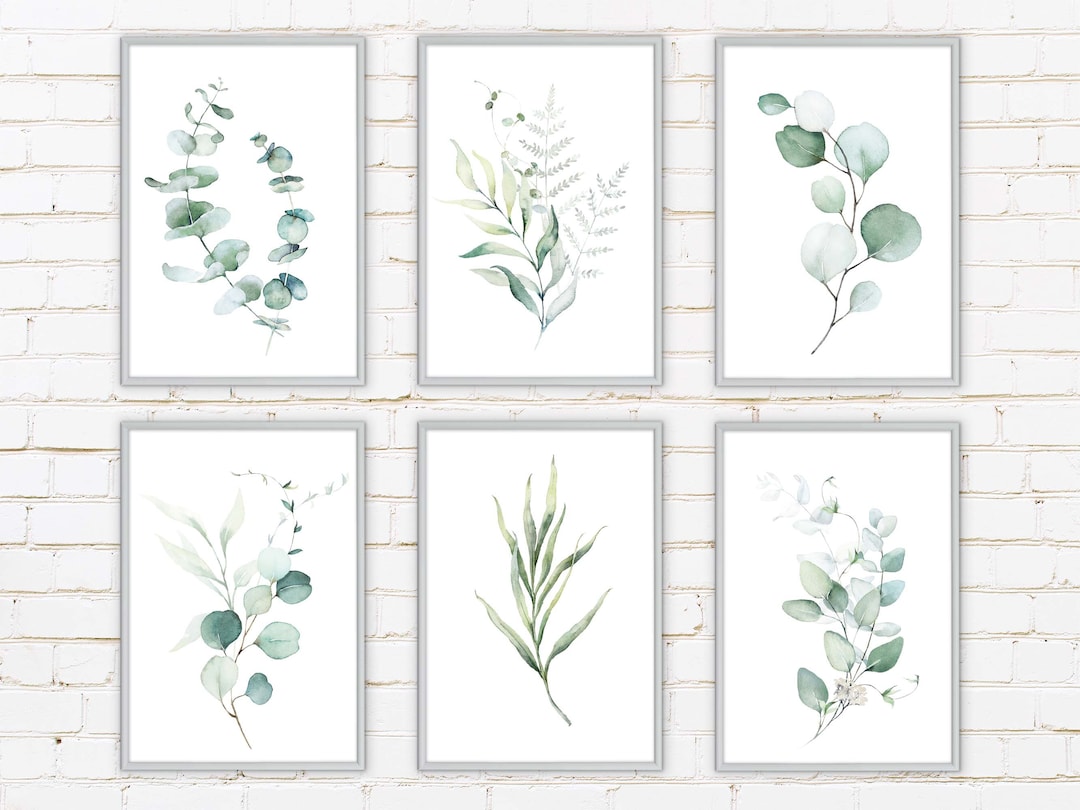 Set of 6 Prints Printable Botanical Wall Art Sage Green Gallery Wall ...