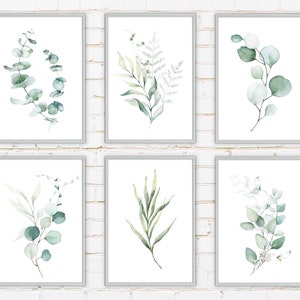 Set of 6 Prints Printable Botanical Wall Art Sage Green Gallery Wall Set Minimalist Modern Neutral Bedroom Living Room Wall Decor