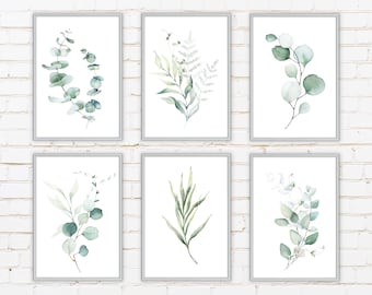 Set of 6 Prints Printable Botanical Wall Art Sage Green Gallery Wall Set Minimalist Modern Neutral Bedroom Living Room Wall Decor