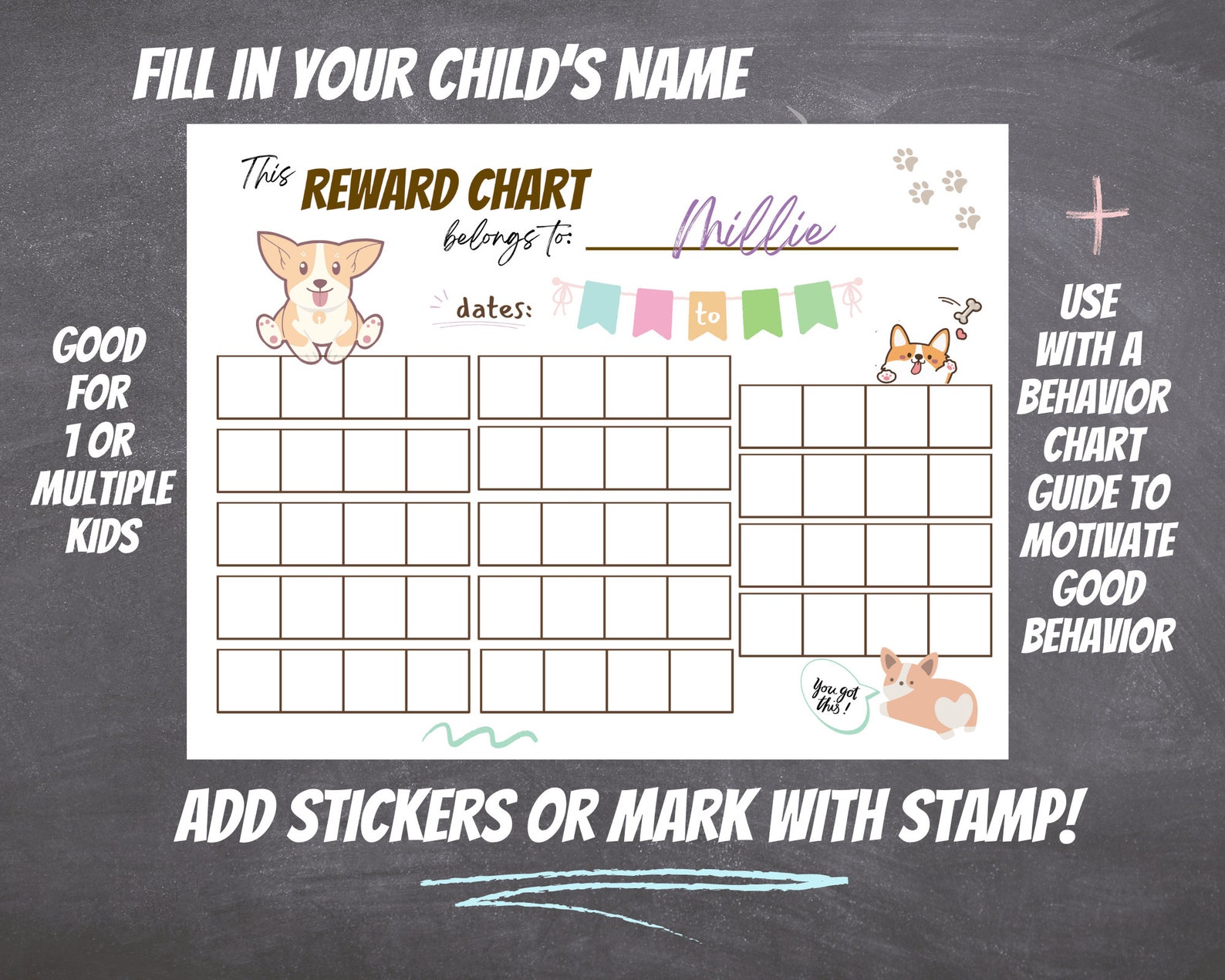 Kids Reward Chart for Family Printable Sticker Chart for Kids Daily ...