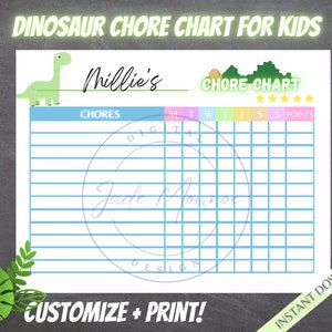 Chore Chart For Kids Sticker Star Chart for Family Weekly Personalized Routine Template Editable Printable Responsibility Tracker Dinosaur
