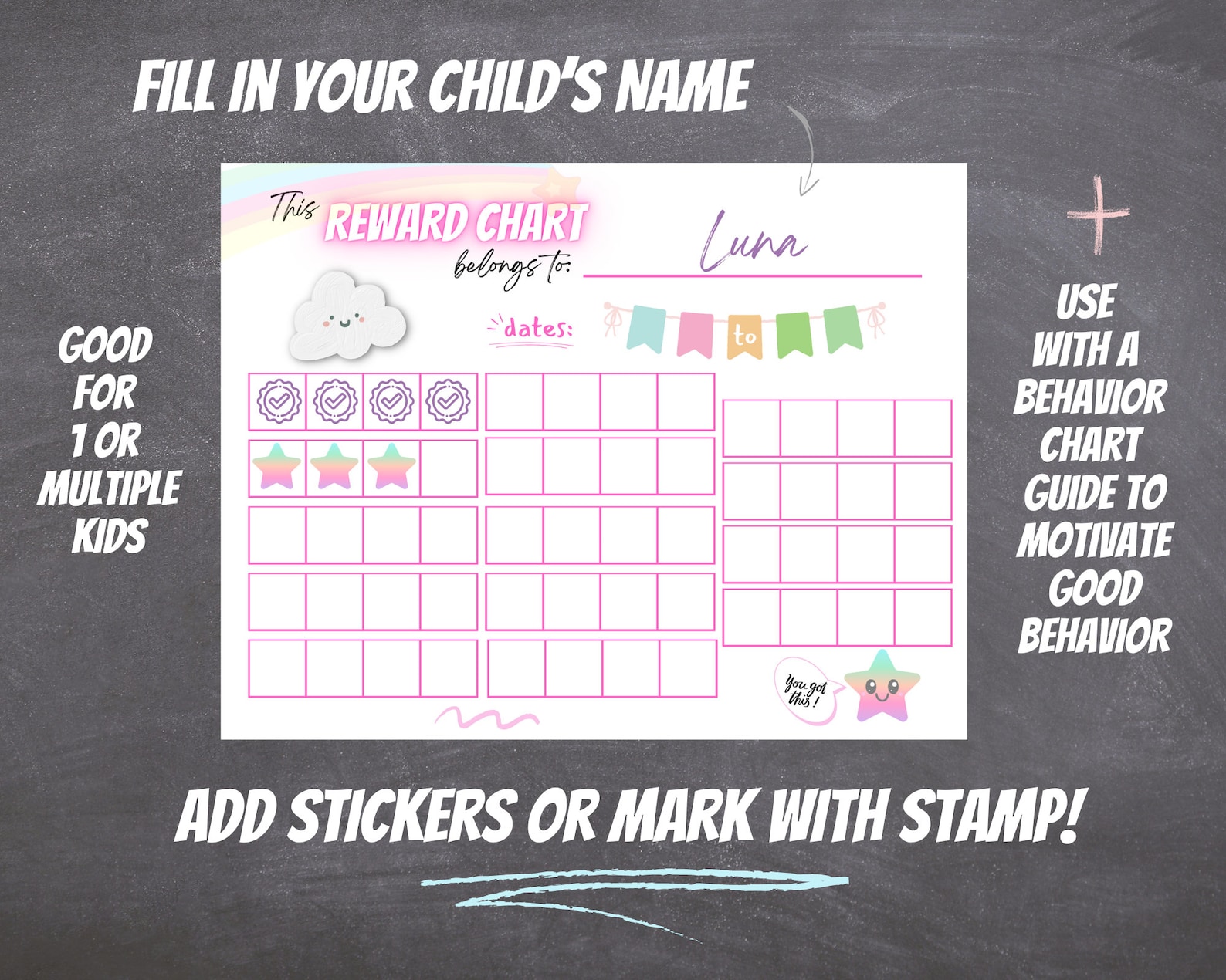 Kids Reward Chart for Family Printable Sticker Chart for Kids Daily ...