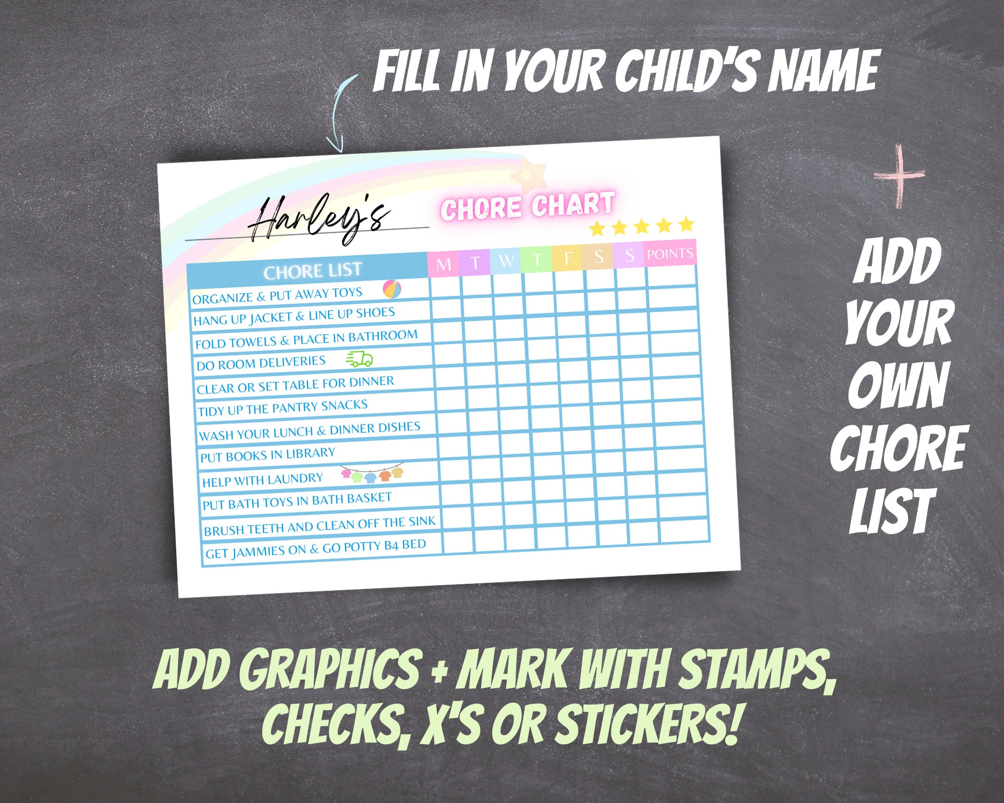 Chore Chart for Kids Sticker Star Chart for Family Weekly Personalized ...