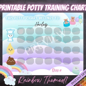 Rainbow Potty Training Chart for Kids| Printable Toddler Potty chart | Sticker chart for Kids rewards chart | Star Chart | Poop Chart