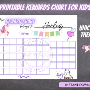Kids Reward Chart for Family Printable Sticker Chart for kids Daily Behavior Star Tracker Editable Progress Chart for Teachers Unicorn