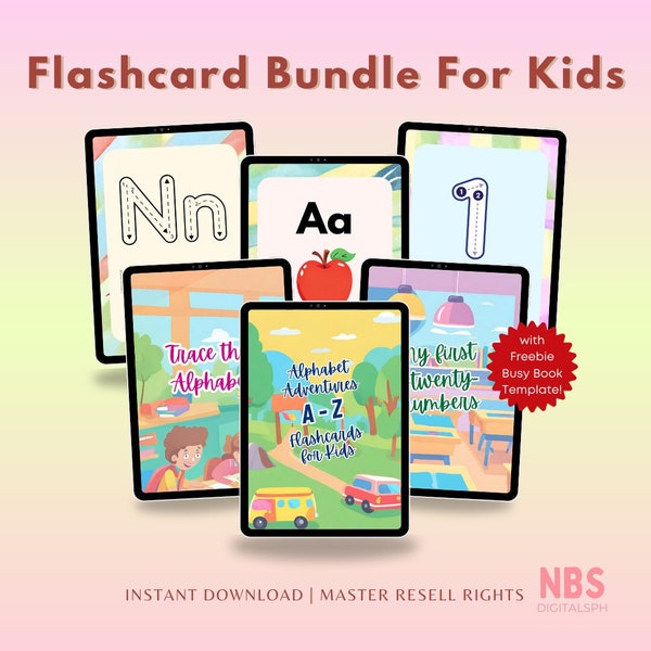 Flashcards Bundle For Kids | Alphabet and Numbers | With Free Busy Book Template (PLR) | With Master Resell Rights