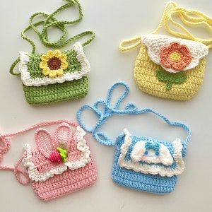 Crochet Cute Pouch with Magnetic Buckle and Strap, Handmade Adorable Mini Bag, Coins Purse, Bag for AirPods/keys/lipsticks, Gifts for Her