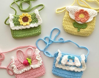 Crochet Cute Pouch with Magnetic Buckle and Strap, Handmade Adorable Mini Bag, Coins Purse, Bag for AirPods/keys/lipsticks, Gifts for Her