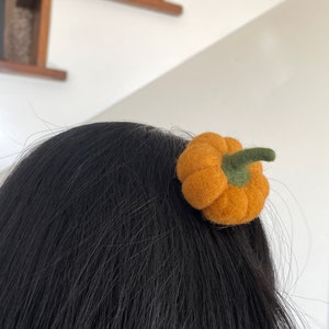 Pumpkin Hair Clip, Cute Hair Accessories, Wool Felt, Handmade Halloween Holiday Ornaments, Lovely Gifts for Kids Girls and Women