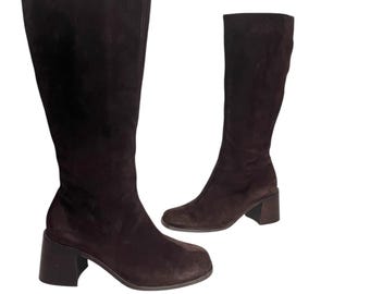 Vintage 1960s Suede Knee-High Boots, UK 4.5, Mod Go-Go Style