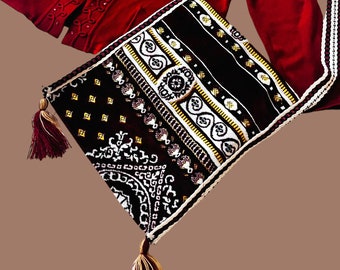 Vintage 1970s Persian Carpet Bag: Boho Tassel Shoulder Bag