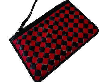 Vintage Womens Patchwork Checkered 60s 70s Purse Retro Mod Red Black
