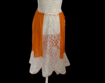 Vintage Womens 1960s 1970s Orange Lace White Slip Skirt Retro Lingerie Over Skirt 60s 70s Floaty Prairie Style Classy Size 8 10 12