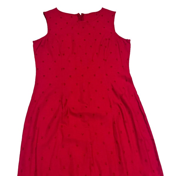 Womens Vintage Cotton 70s Red Paisley Embroidered Dress Boho Size 10 UK Retro Ethnic