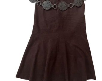 Vintage Brown Faux Suede Maxi Skirt: Size 10 Bohemian Cottagecore