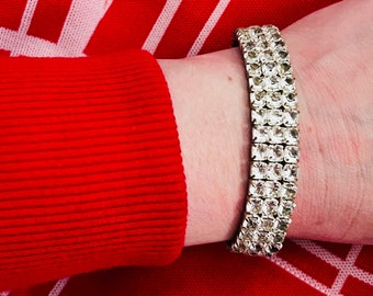 Womens Vintage 70s Silverstone Gemstone Faux Diamanté Bracelet Retro Classic Costume Jewellery 1970s