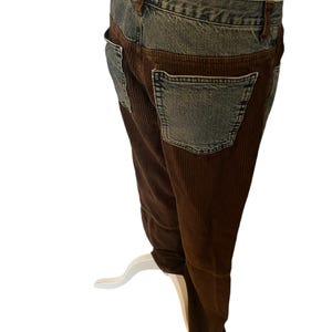 Vintage 90s Patchwork Jeans: Brown Needlecord Denim, Boho Western Style (Size 12-14)