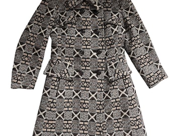 Vintage Womens 1970s Coat, Autumn, Winter, Size 10-12, Brown, Tapestry, Wool, Warm, 70s, Geometric