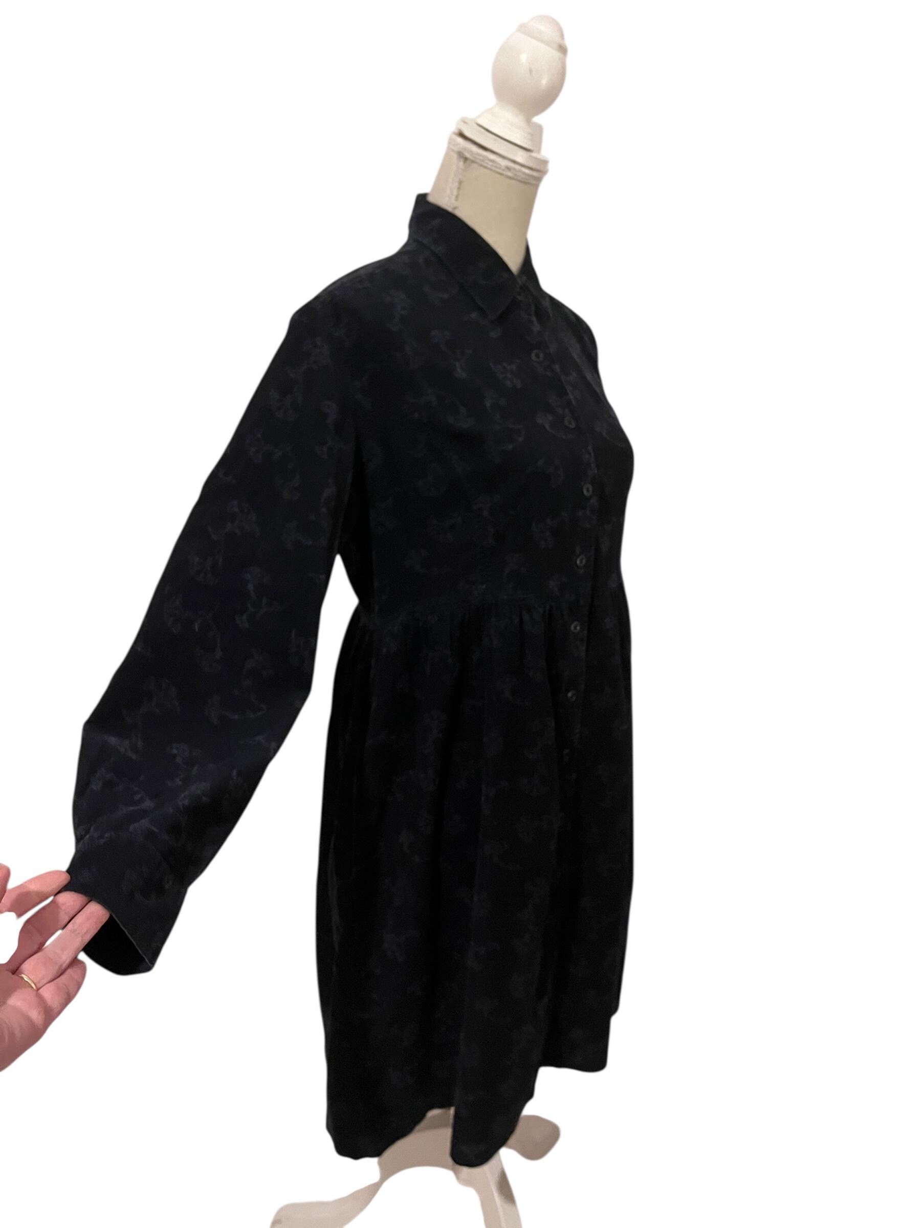 grunge shirt dress Vintage Dark Navy Blue/midnight Black Needlecord | 90s Cottagecore, Sze 12 Womens Mini Dressess