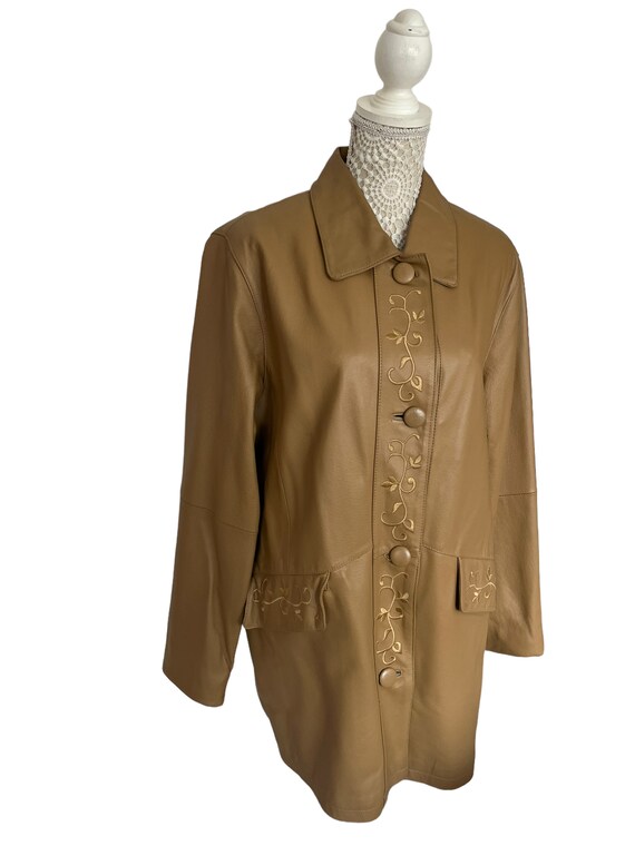 Vintage Womens 1970s Camel Brown Leather Spring C… - image 3