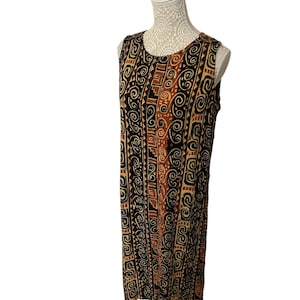 Vintage Womens 1970s 70s Ethnic Bohemian Dress Cheesecloth Texture Autumnal Autumn Brown Rust Size 10