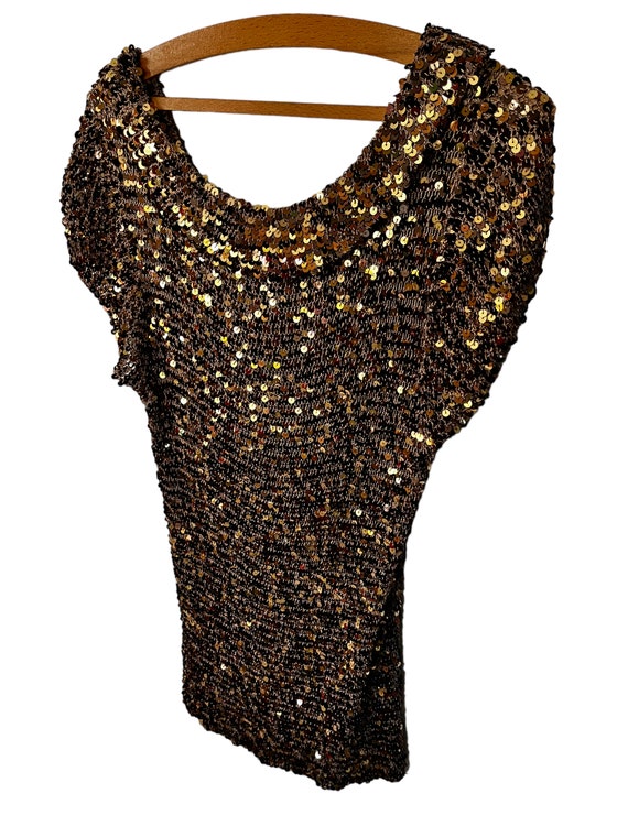 Vintage Womens Gold Sequin Knitted Tunic Top/Mini… - image 1