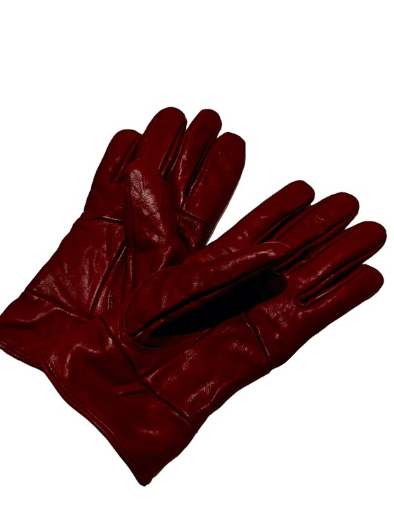 Vintage Womens Red Leather Winter Gloves 70s 1970… - image 4