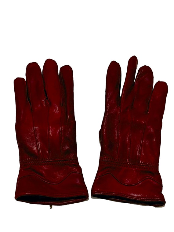 Vintage Womens Red Leather Winter Gloves 70s 1970… - image 8
