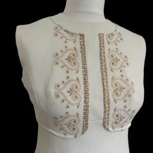 Vintage 1960s Mod Shift Dress | Gold Floral Embroidery, A-Line Mini, Size 10