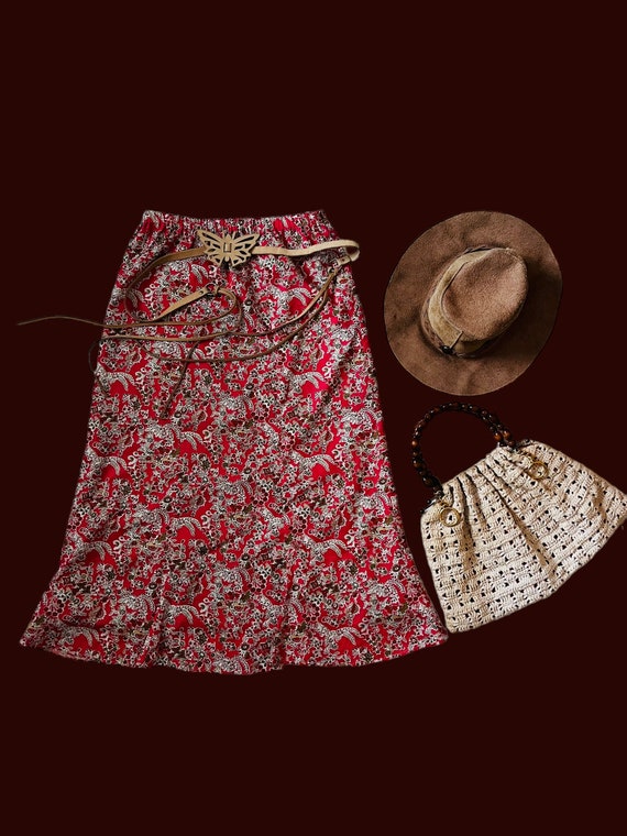 Vintage Floral Patterned Womens Pink Skirt Size 10