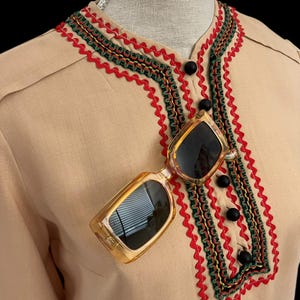Vintage Womens 1970s Sunglasses: Orange Tan Frame, Rectangular Lens, Bohemian, Hippy