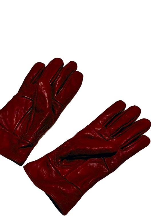 Vintage Womens Red Leather Winter Gloves 70s 1970… - image 7