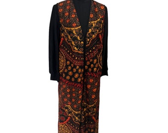 Vintage 70s Psychedelic Floral Maxi Dress & Waistcoat Set (Size 10-12)