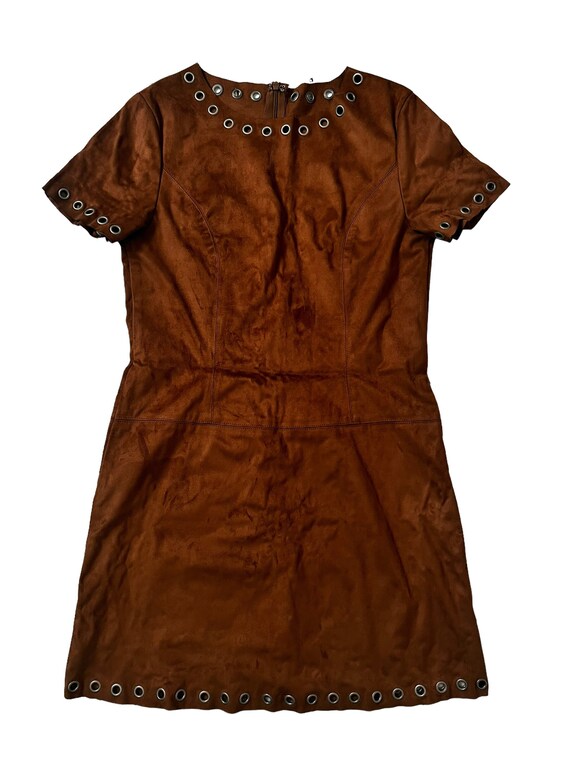 Womens Brown Eyelet Metal 60s 70s Style Mini Dress