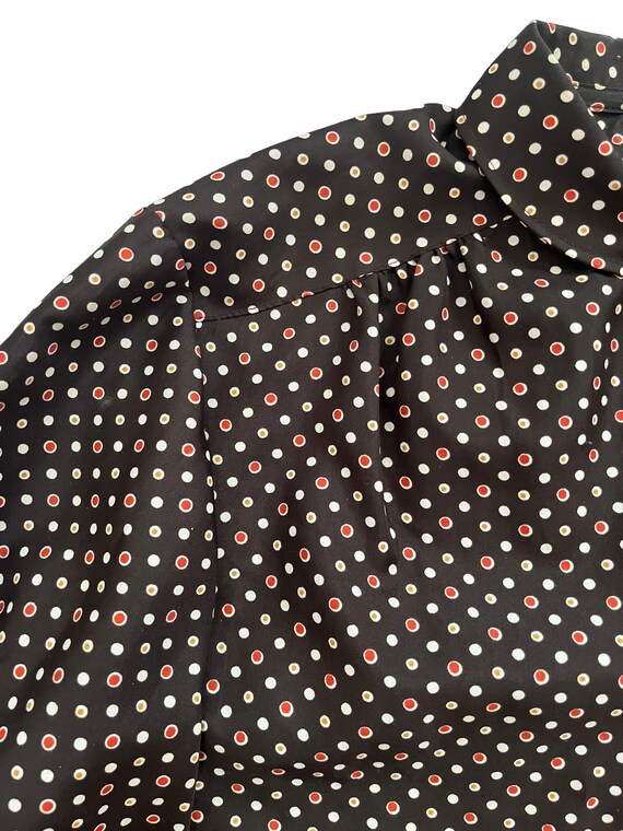 Vintage 1960s 1970s Womens Spotty Red Brown Blous… - image 2