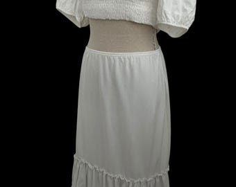 Vintage 70s White Maxi Skirt, Bohemian Prairie Style, Size 12