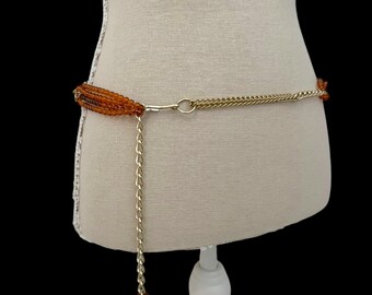Vintage Wood & Gold Chain Belt 1970’s 1970s Vintage Gold Chain Belt: Colored Wood Beads, 42 Inch  main image 2
