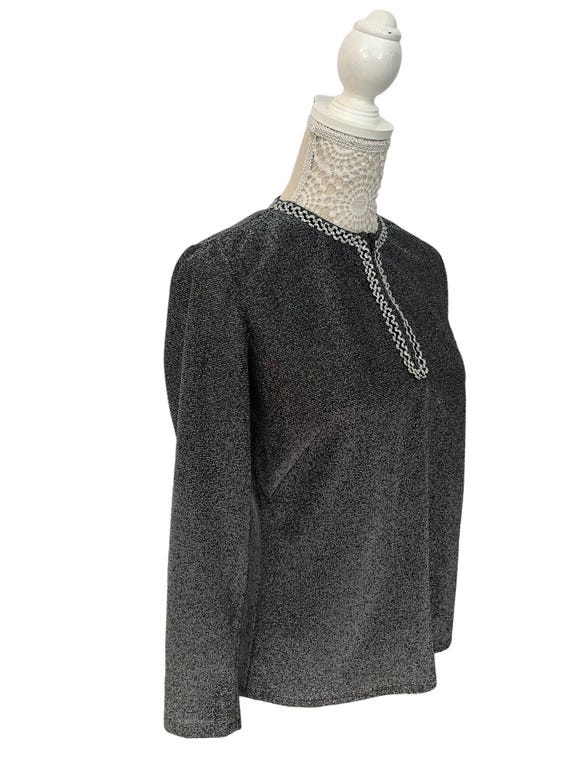 Vintage 1960s Lurex Blouse: Silver Glitter Embroi… - image 6