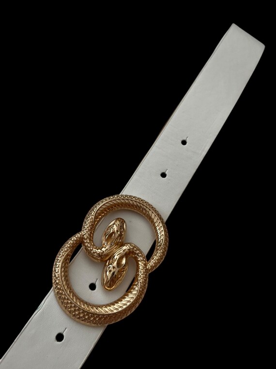 Womens White Snake Belt: Goldtone Metal Buckle, Bohemian  display picture 2