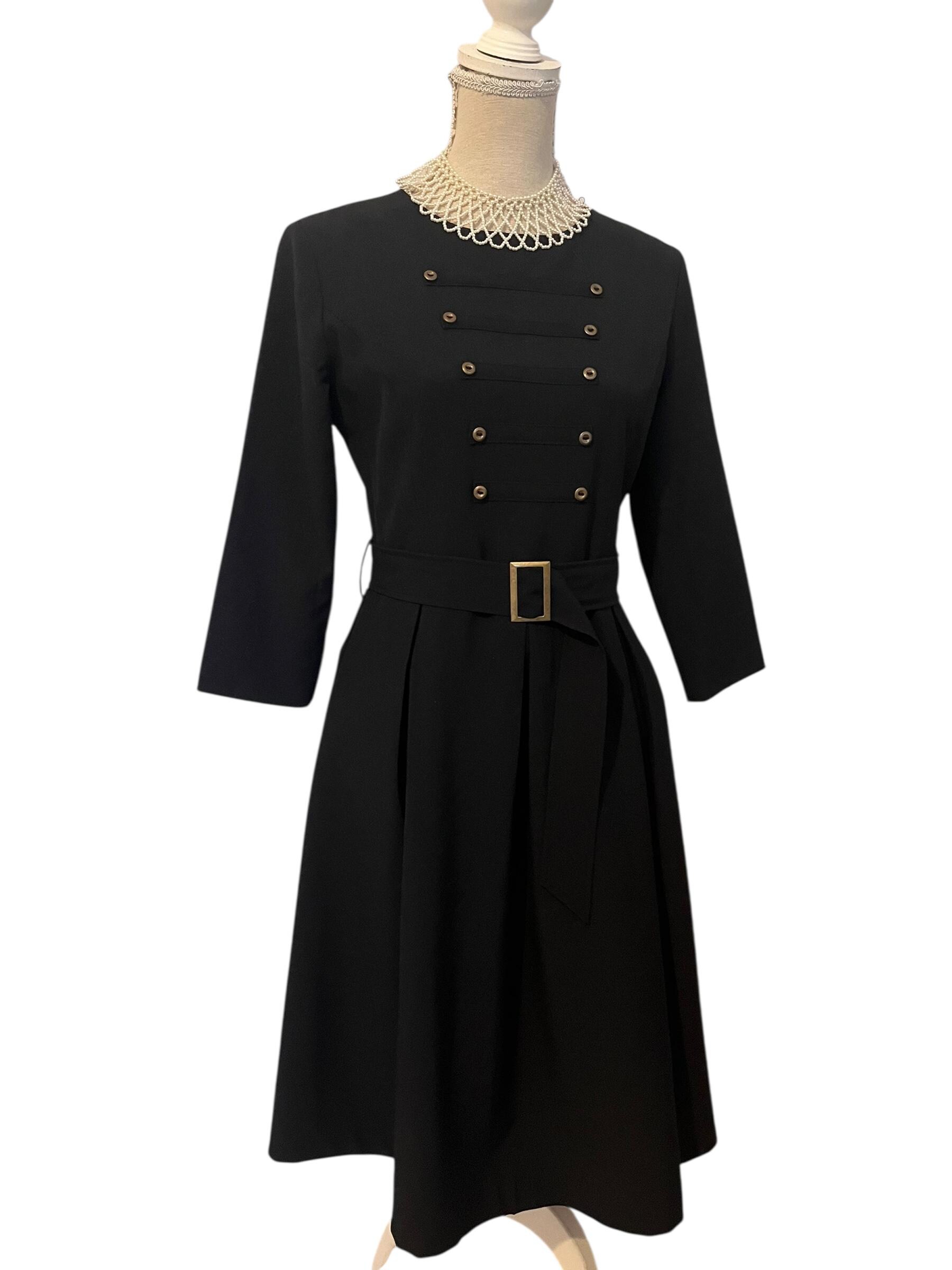 button black dress Victorian Revival Military – Gothic Midi, Size 10-12 vintage button down dress